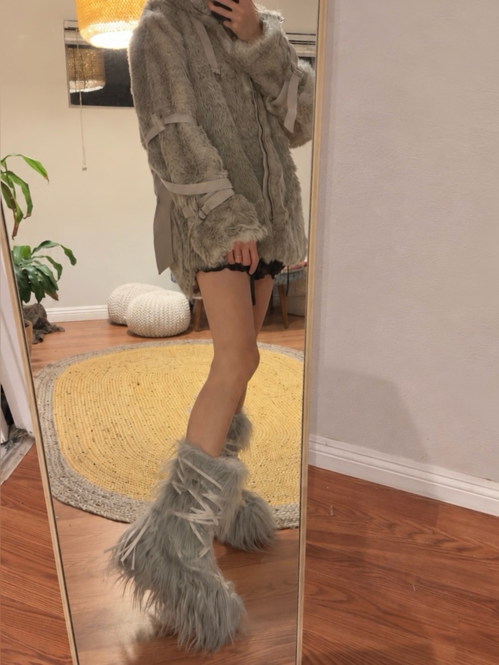 Dolls Kill DARKER WAVS WARP FAUX FUR BOOTS - GRAY SoldOut on the officialWebsite